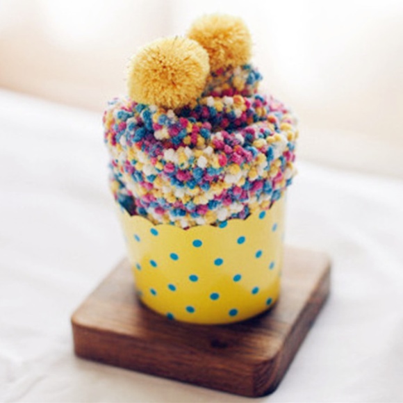Atelier Sona Accessories - Cupcake Pom Pom Fuzzy Socks - Yellow